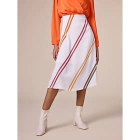 Satin Multi Color Stripe Casual Daily Midi Skirt