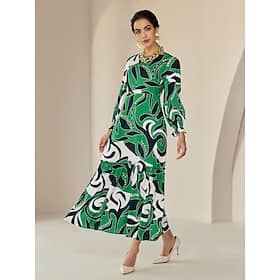 Geometic Crewneck Graphic Crew Neck Casual Daily Maxi Dress