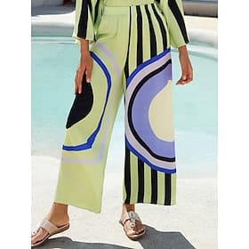 Satin Geometric Print Relaxed Elasticity Straight Pants