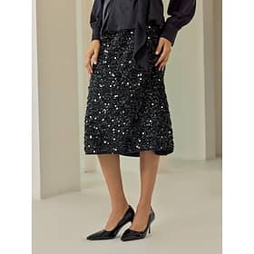 Sparkly Midi Sequined Black Skirts