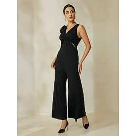 Cotton Twisted Front Elegant V Neck Jumpsuit