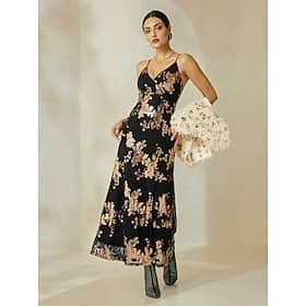 Sequin Elegant Floral Sleeveless Backless Maxi Dress