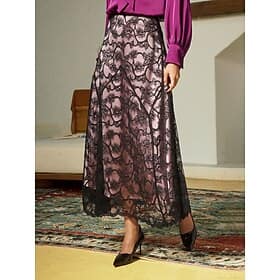 Satin Lace Floral Elegant Lined Maxi Skirt