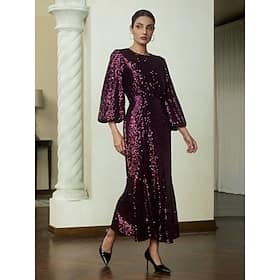 Sequin Burgundy Juliet Sleeve Maxi Dress